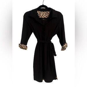 Tommy Bahama Black Island Zone Belted Dress with Leopard Accents